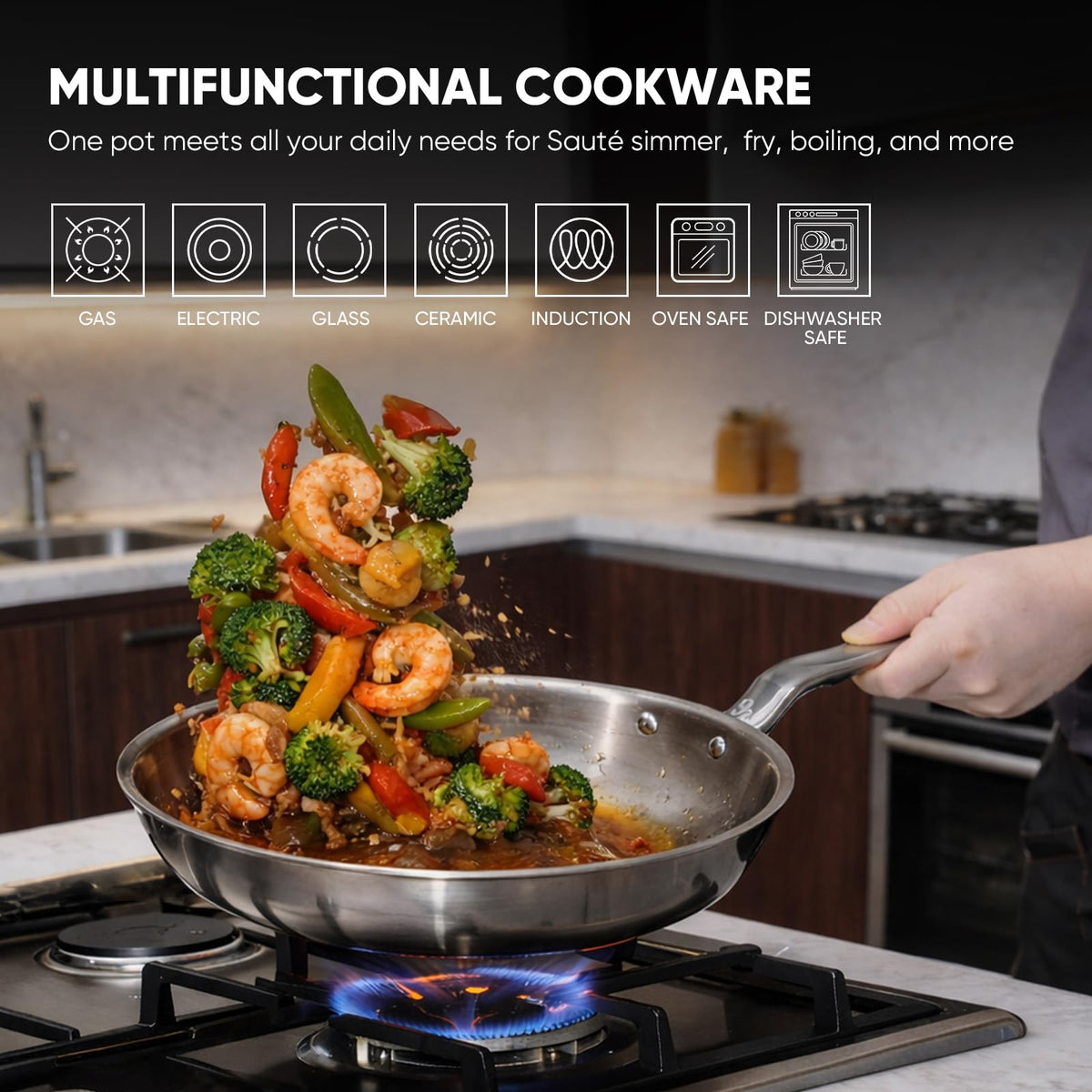 GLOBEHOME ergonomic cool-touch handle stays comfortable during cooking