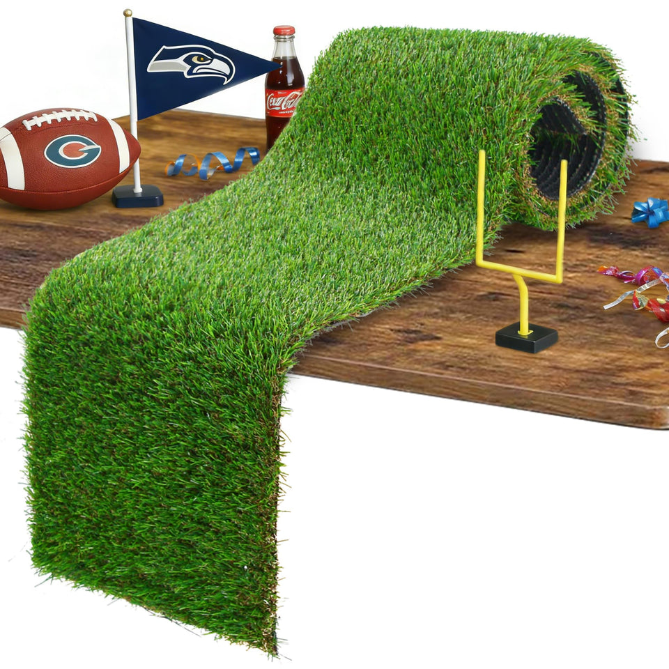 GLOBREEN artificial grass table runner 72-inch for festive table decor and easy cleanup.