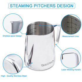Globotech espresso steaming pitcher designed for smooth milk texture and latte art