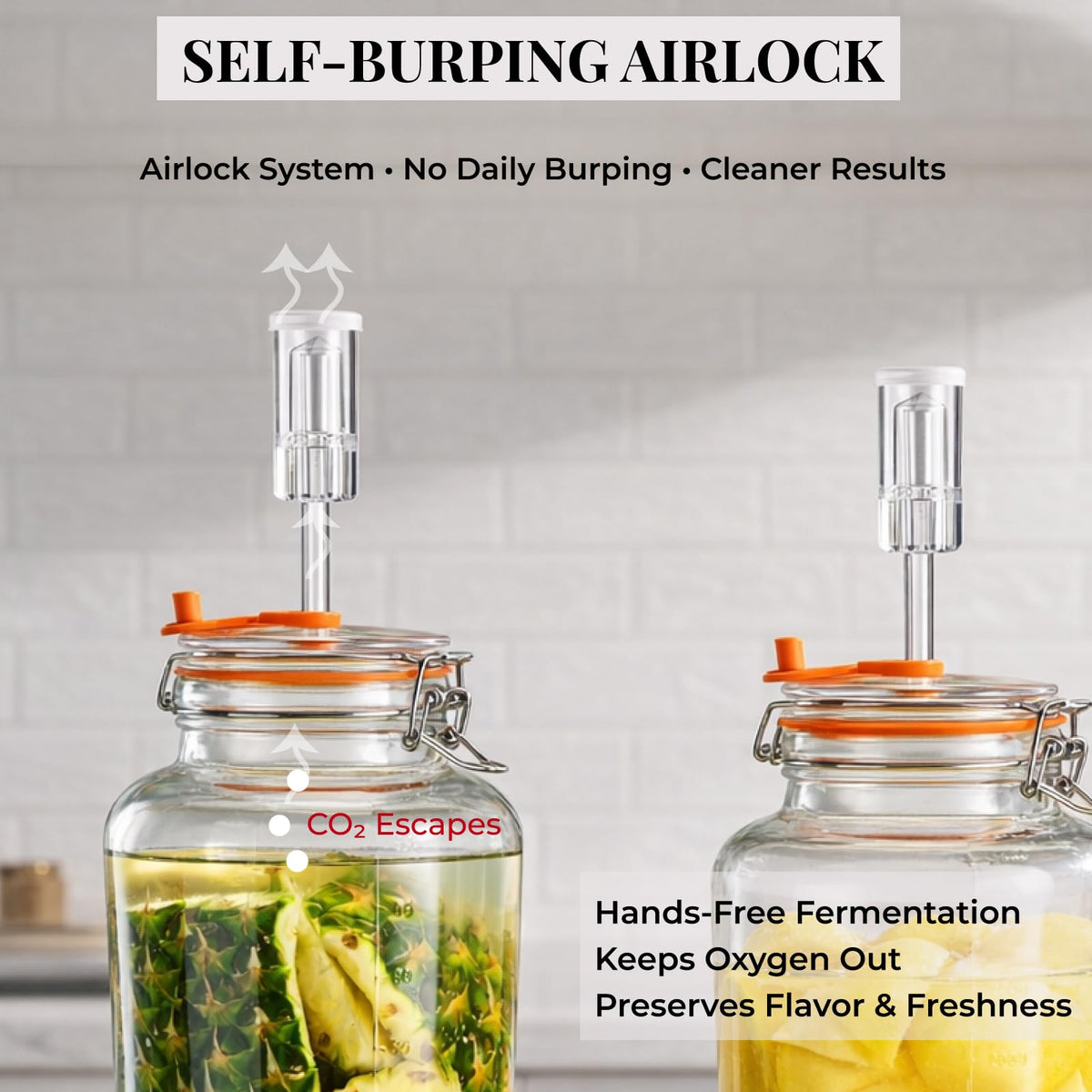 Glolaurge glass weights keep contents submerged for consistent fermentation results