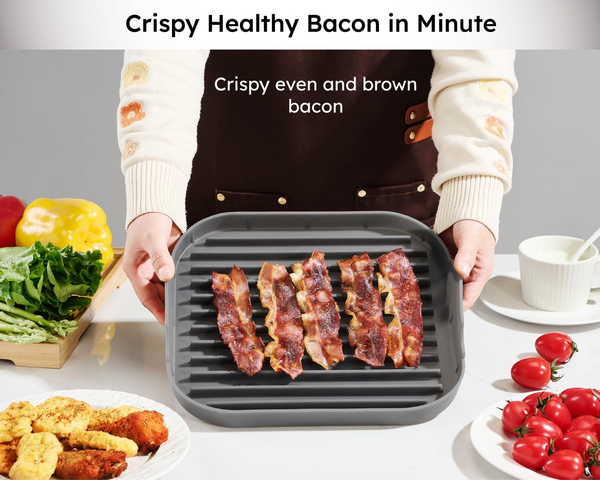 Glolaurge tray is versatile for bacon, sausage, hot dogs, and leftovers.