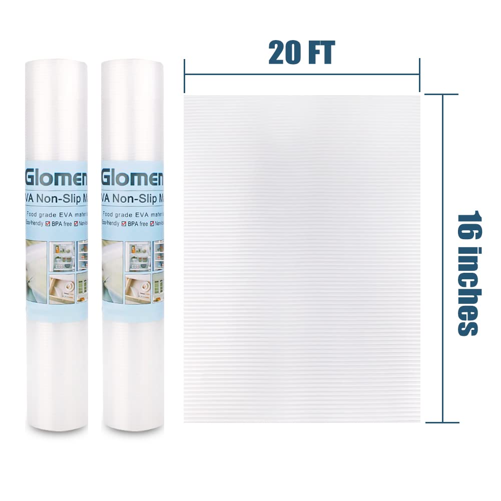 Glomen shelf liner fits cabinets, drawers, shelves, and desks for organization.