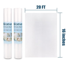 Glomen shelf liner fits cabinets, drawers, shelves, and desks for organization.