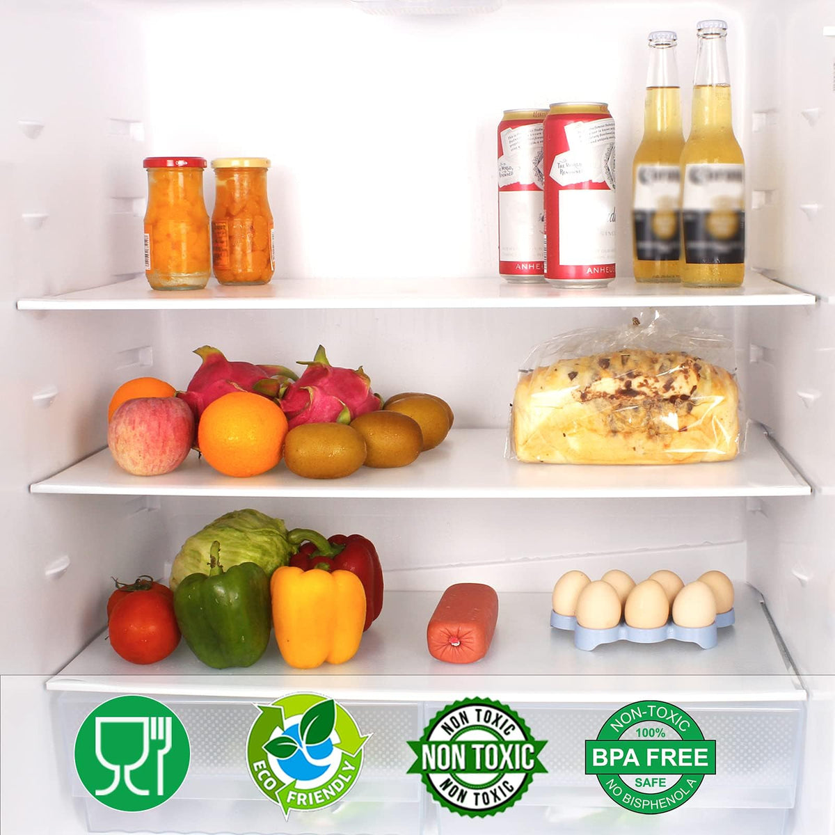 Glomen drawer and shelf liner keeps storage tidy and organized.