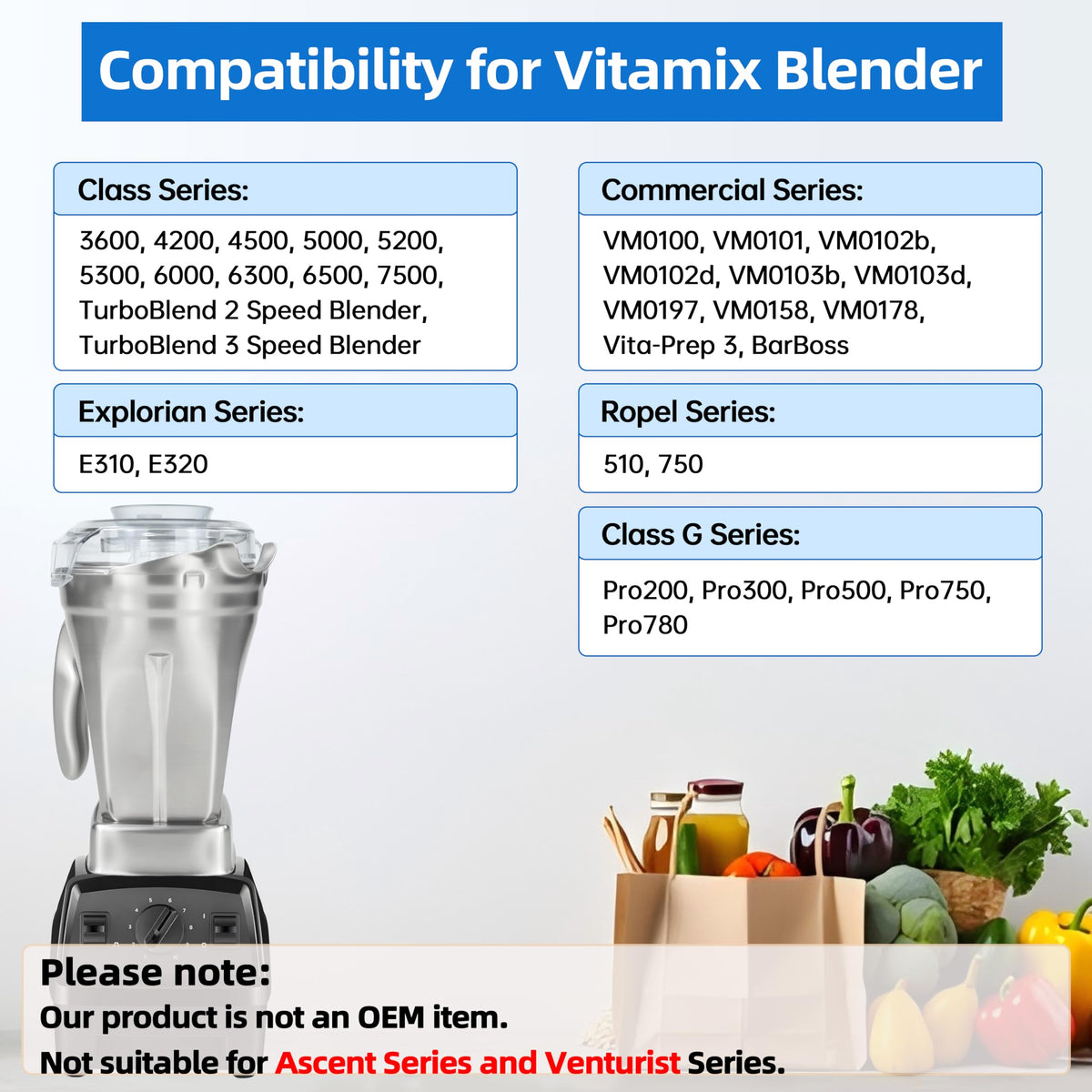 Glorence stainless steel blender pitcher side view emphasizes rust-resistant construction for long-term use.