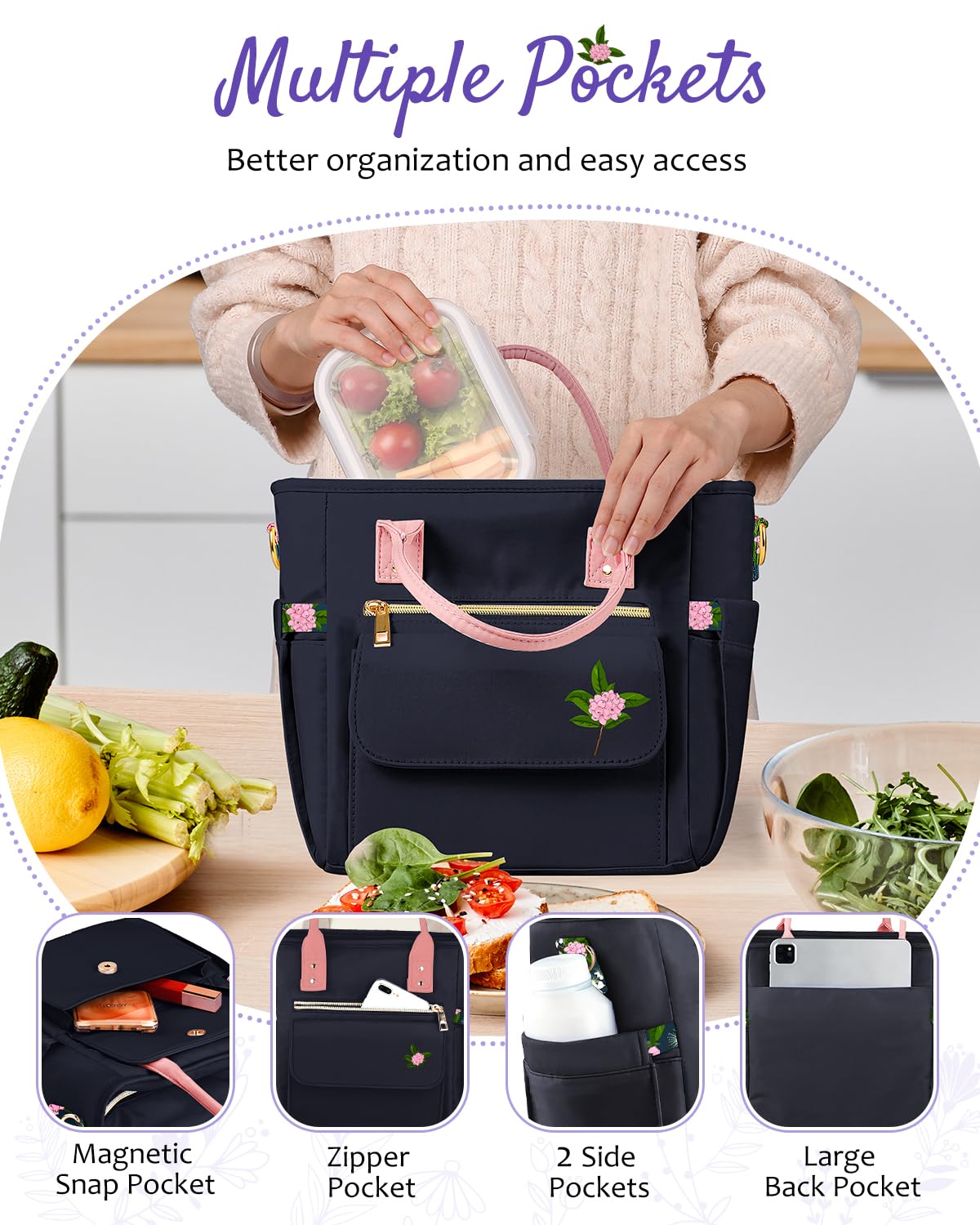 GLORIEROO lunch bag PEVA lining provides leakproof protection during transit