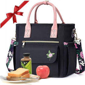 GLORIEROO Deluxe lunch bag front view with floral pattern and ample storage pockets.