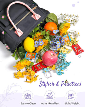 GLORIEROO lunch bag with pockets on front, side, and back for organized storage.