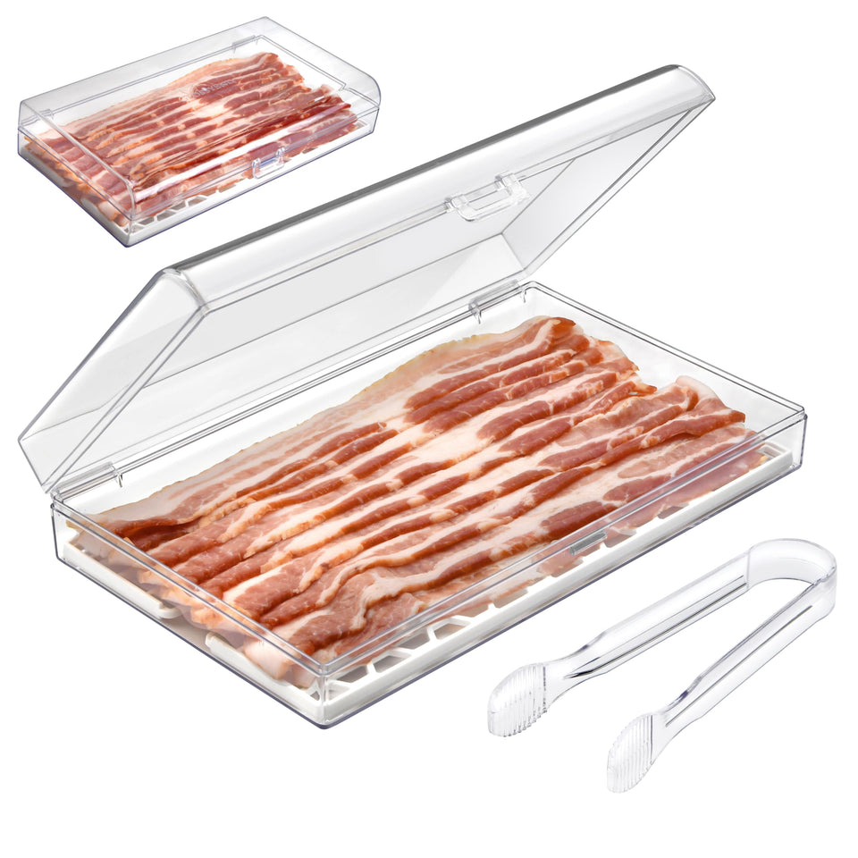 GlossyEnd Bacon Keeper front view shows a clear lid for quick restock and visibility.