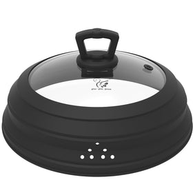 GLOU-GLOU GOOSE GGG glass splatter cover with open handle keeps reheating mess-free.