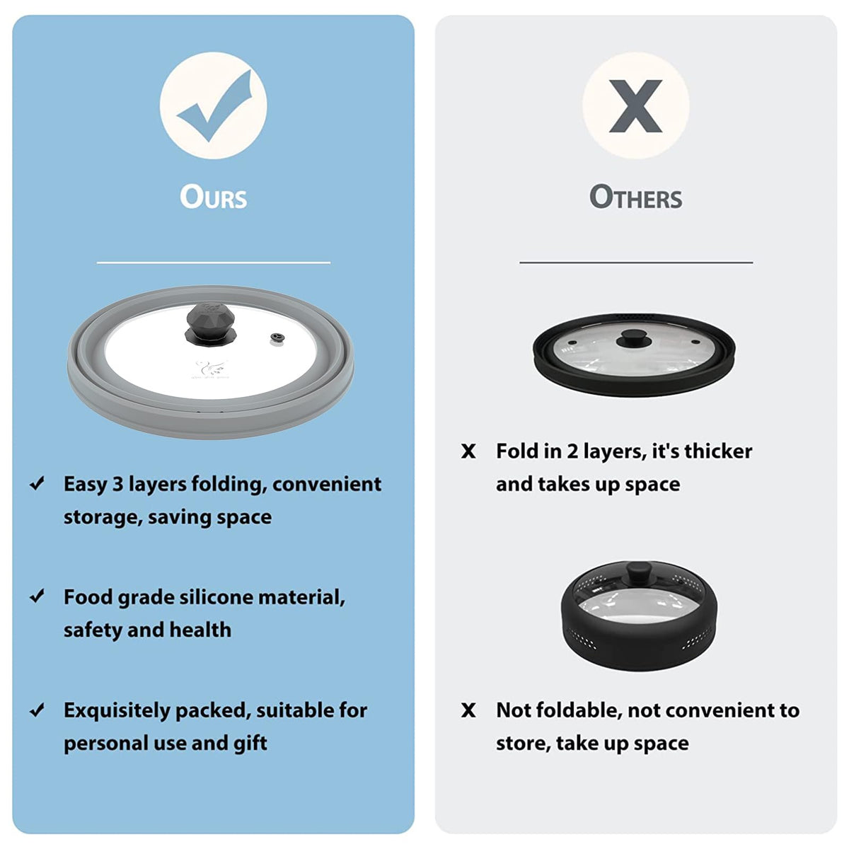 Clear tempered glass lid allows view of food while heating