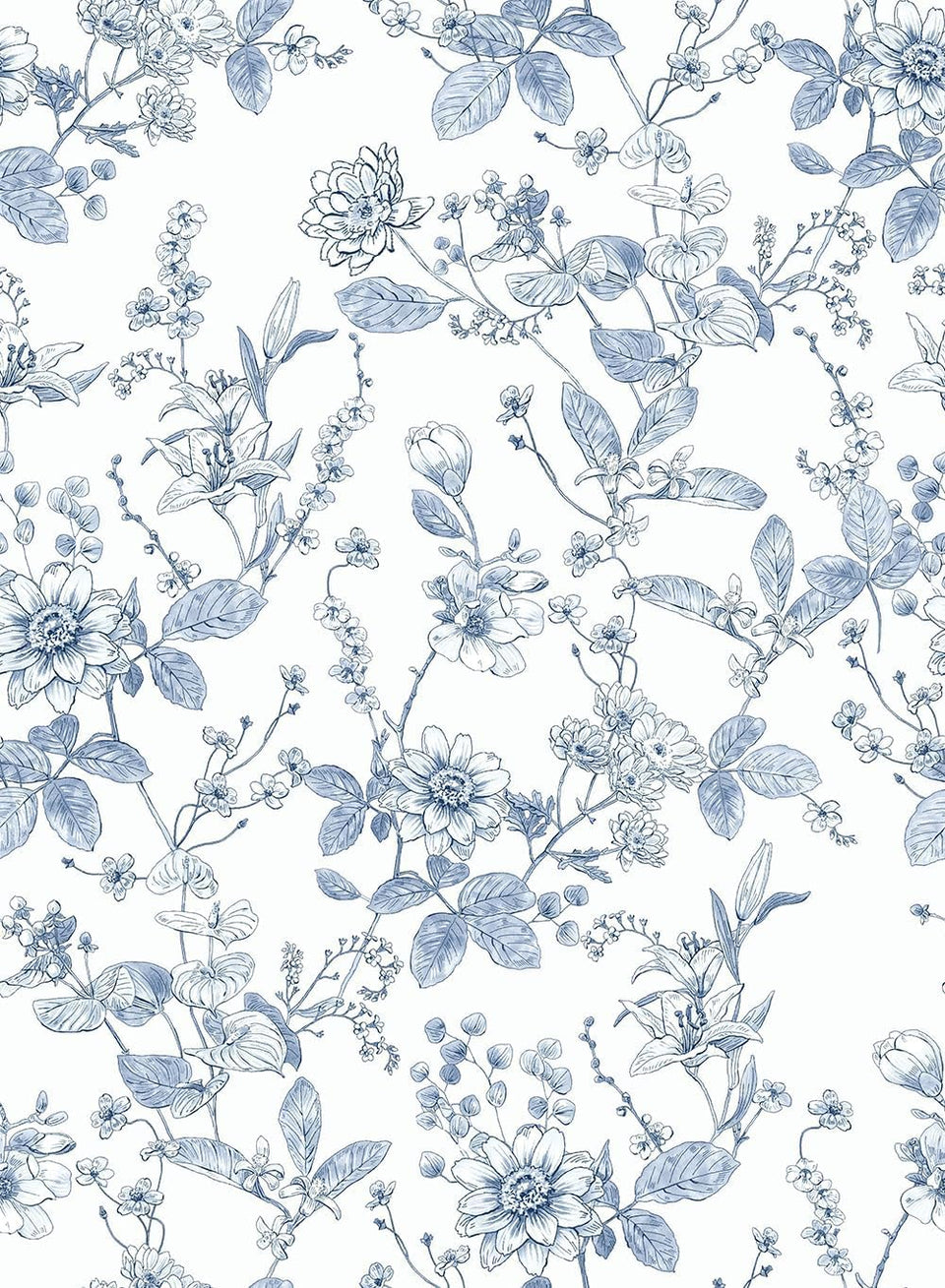 Glow4U light-blue floral roll showing removable wallpaper for quick furniture refresh.