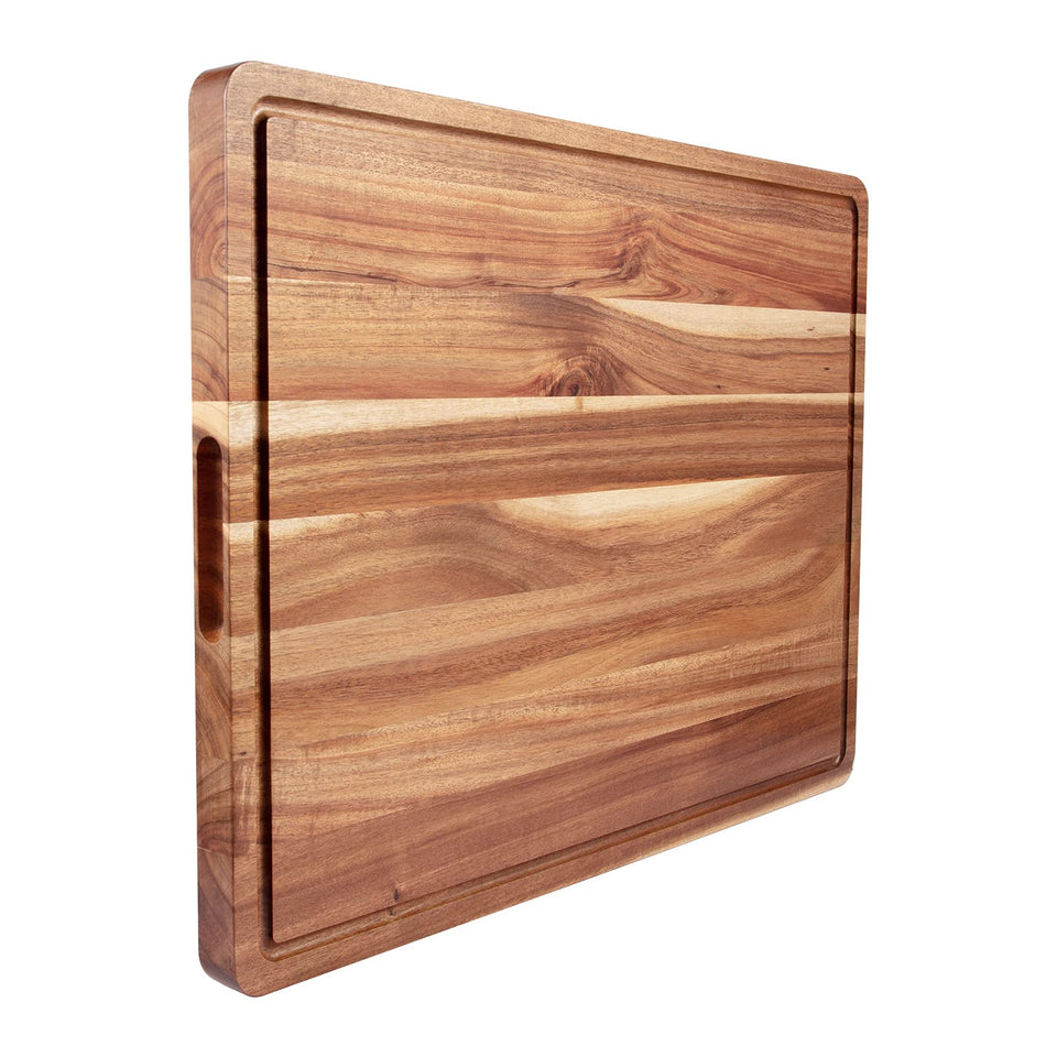 GlowSol large acacia cutting board with juice groove for mess-free prep