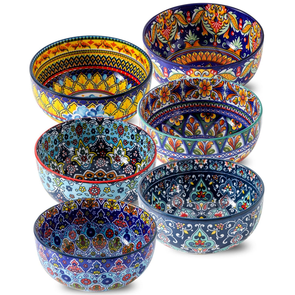 Glowworm 26oz bowls with bohemian pattern for vibrant family meals.