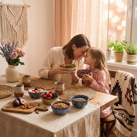 Glowworm bowls feature a colorful pattern for bright breakfasts.