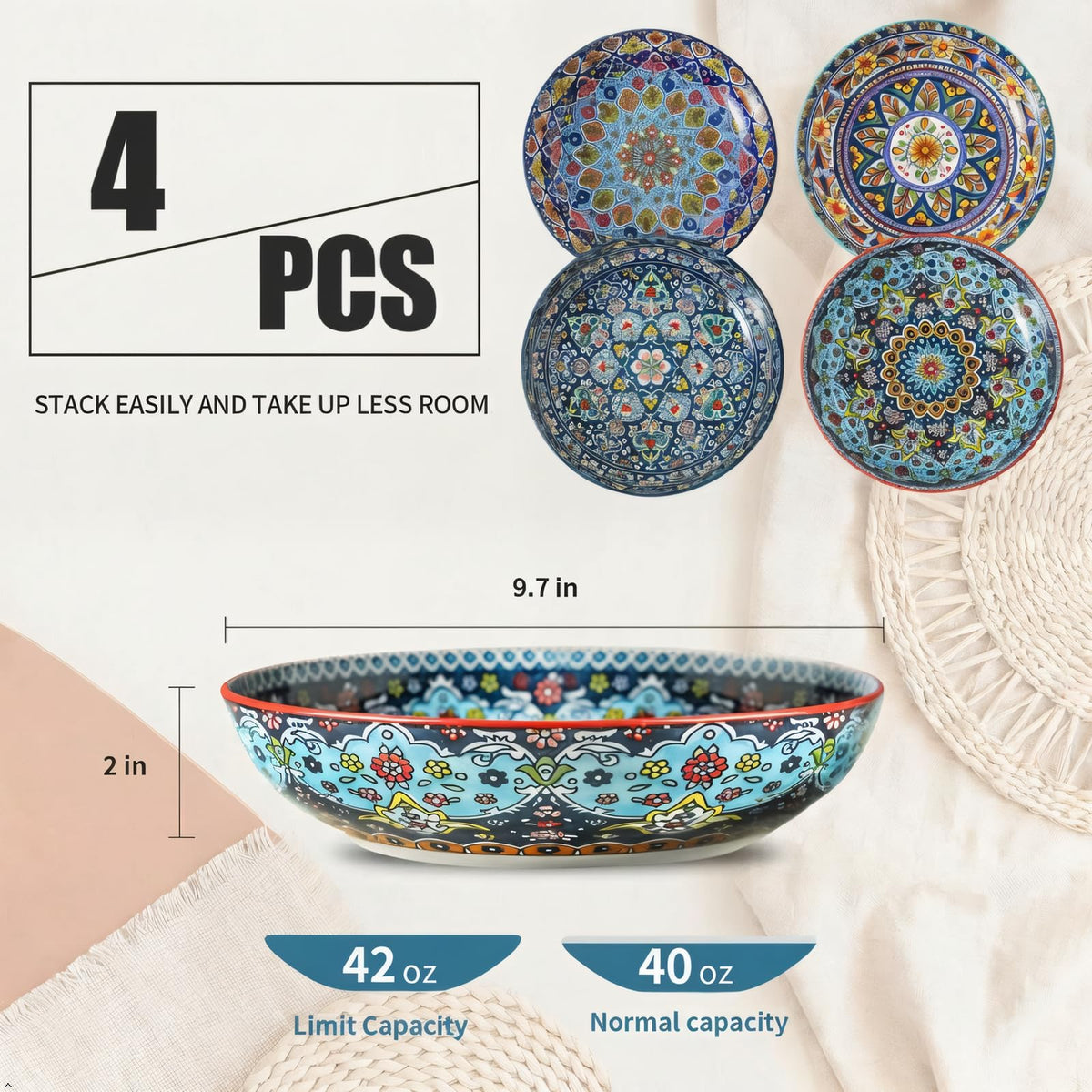 Glowworm nine-point-seven-inch diameter bowls offer ample space for soups and meals.