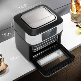 Gluck air fryer oven 20qt with rotisserie spit for evenly roasted meats.