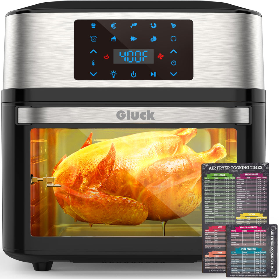 Gluck air fryer oven 20qt with window view for easy monitoring and precise cooking.
