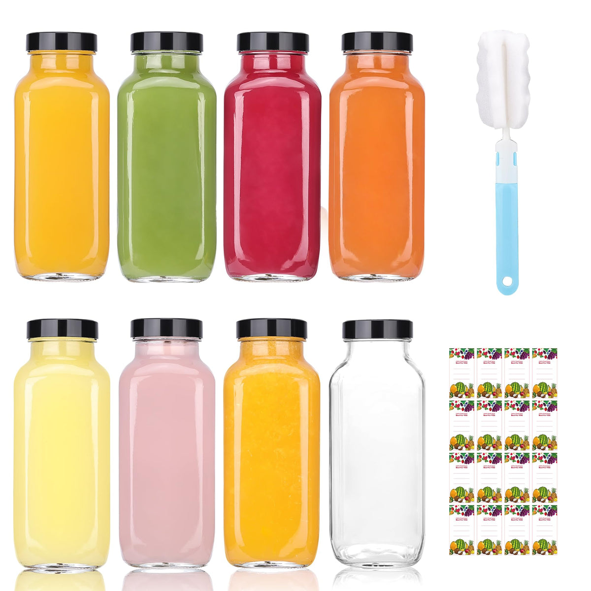Glxgow 8 oz glass bottle with lids, perfect for fresh juices and on-the-go storage.