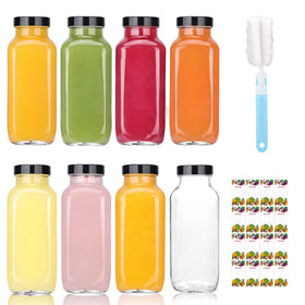 Glxgow 8 oz glass bottle with lids, perfect for fresh juices and on-the-go storage.