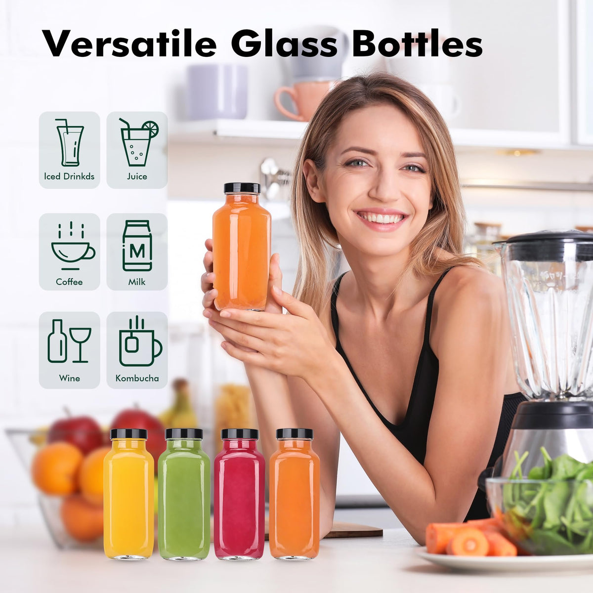 Glxgow glass bottle with leakproof lid, designed to seal in flavor during travel.