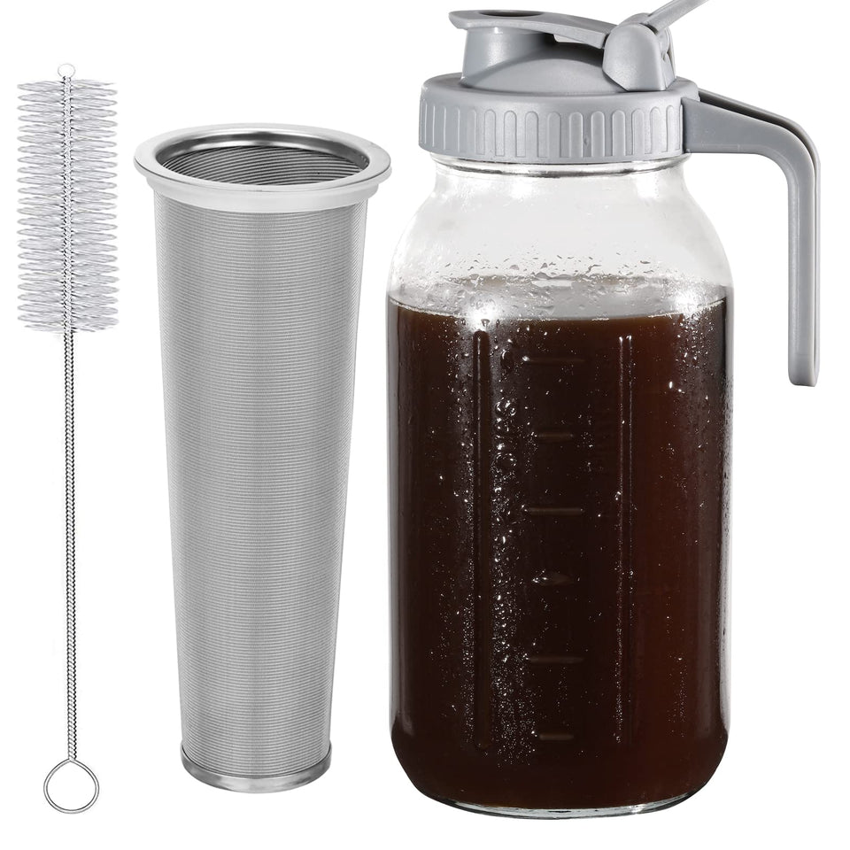 Glyntrof 64oz cold brew pitcher pour spout for mess-free serving.