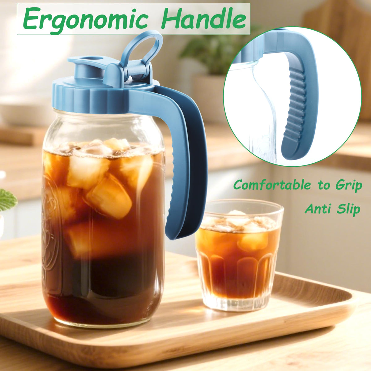 GMAEURL Mason Jar Pitcher ergonomic handle for comfortable pouring.