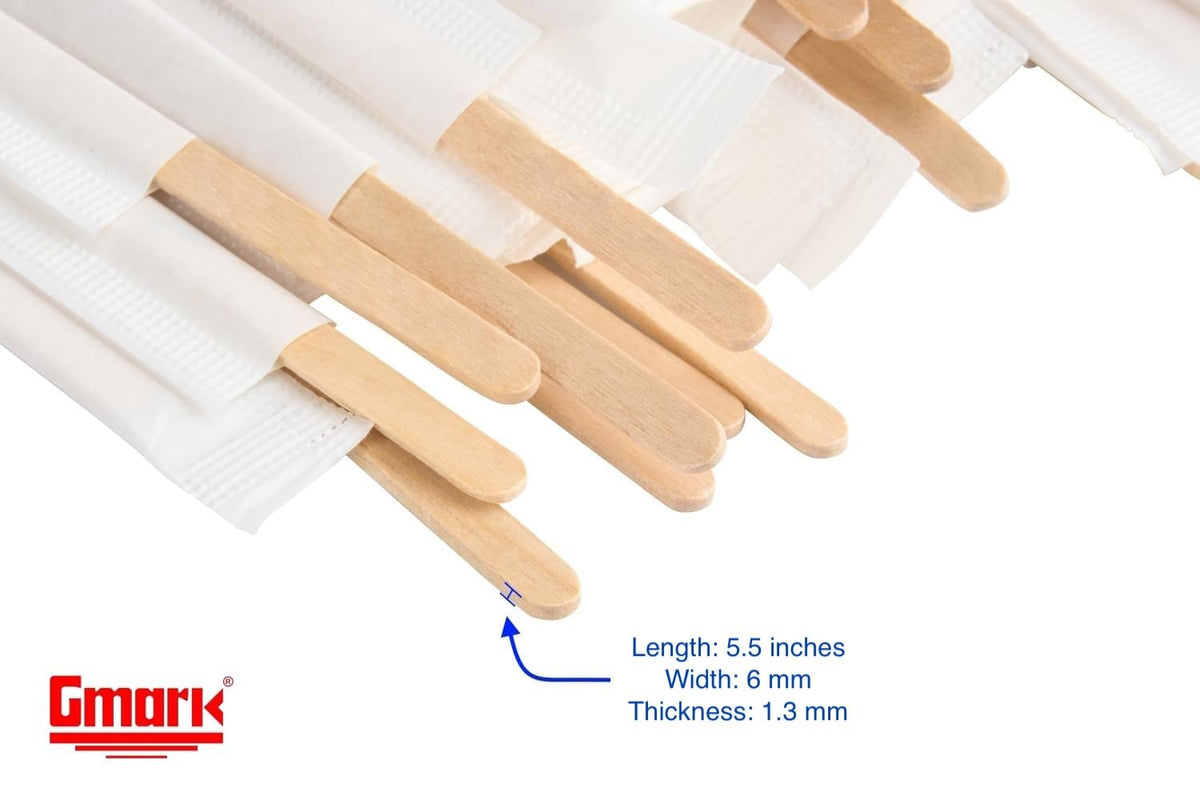 Gmark 7-inch heavy-duty birch stirrer ideal for thick beverages.