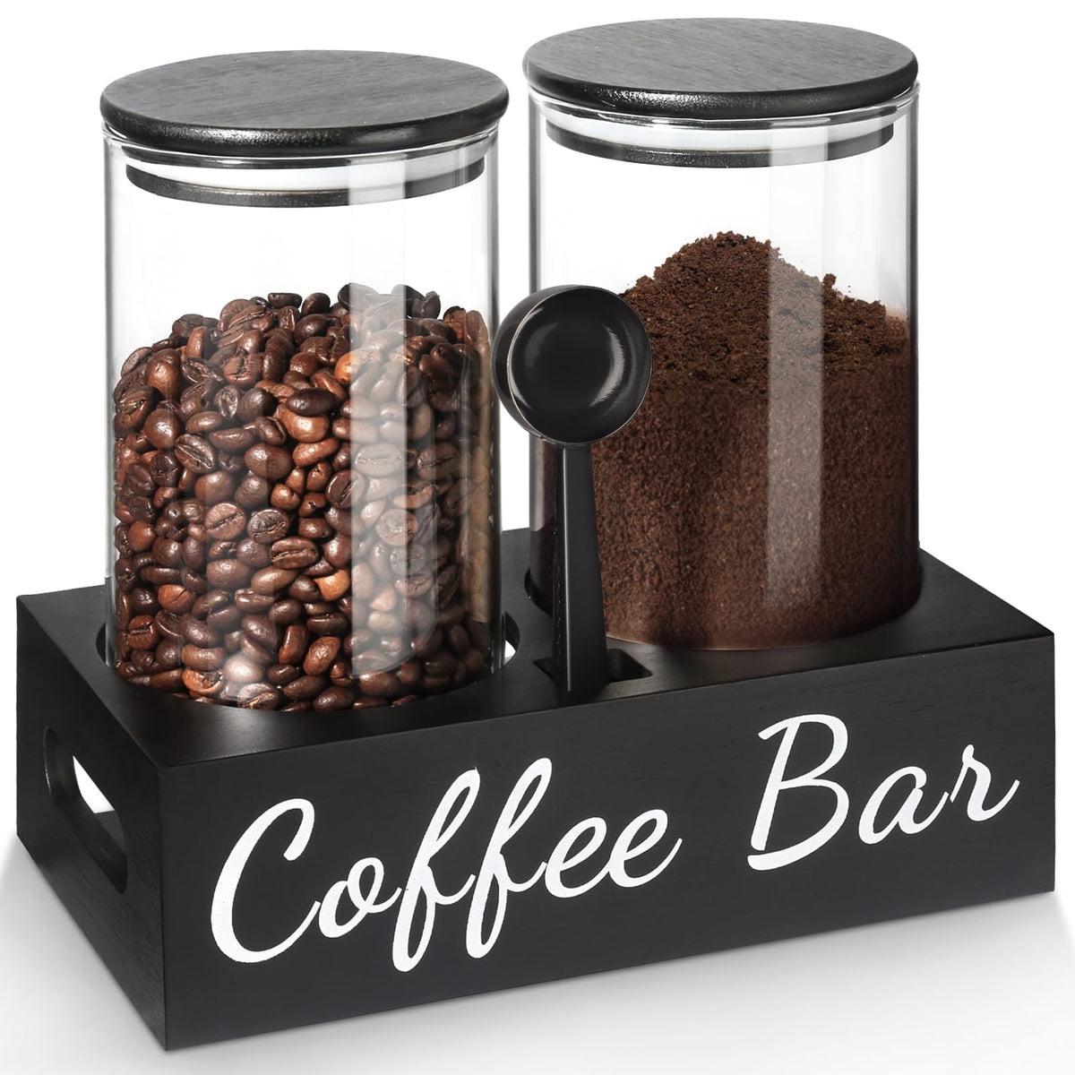 GMISUN coffee container set with 50 oz glass canisters keeps beans fresh and organized.