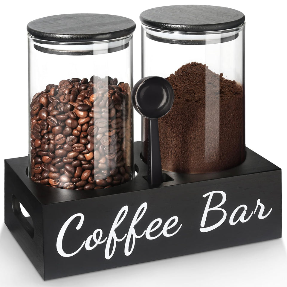 GMISUN coffee container set with 50 oz glass canisters keeps beans fresh and organized.