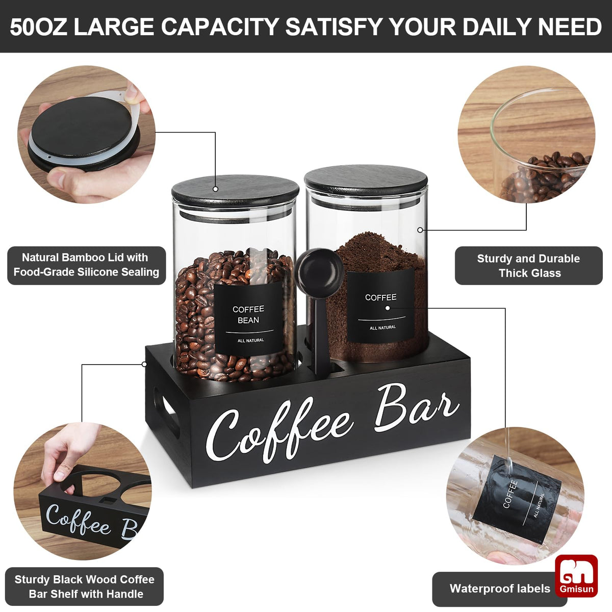GMISUN label set helps distinguish coffee, sugar, and tea at a glance.
