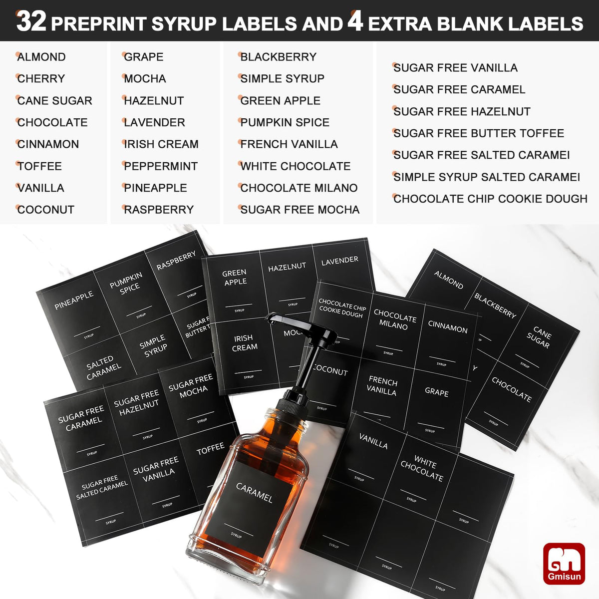 GMISUN 36-label set helps keep syrups organized and easy to identify.