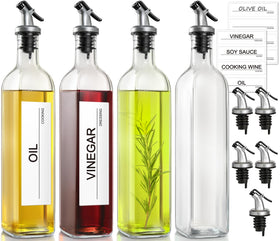 GMISUN olive oil dispenser 4-pack bottle front with clear glass and controlled pour spouts.