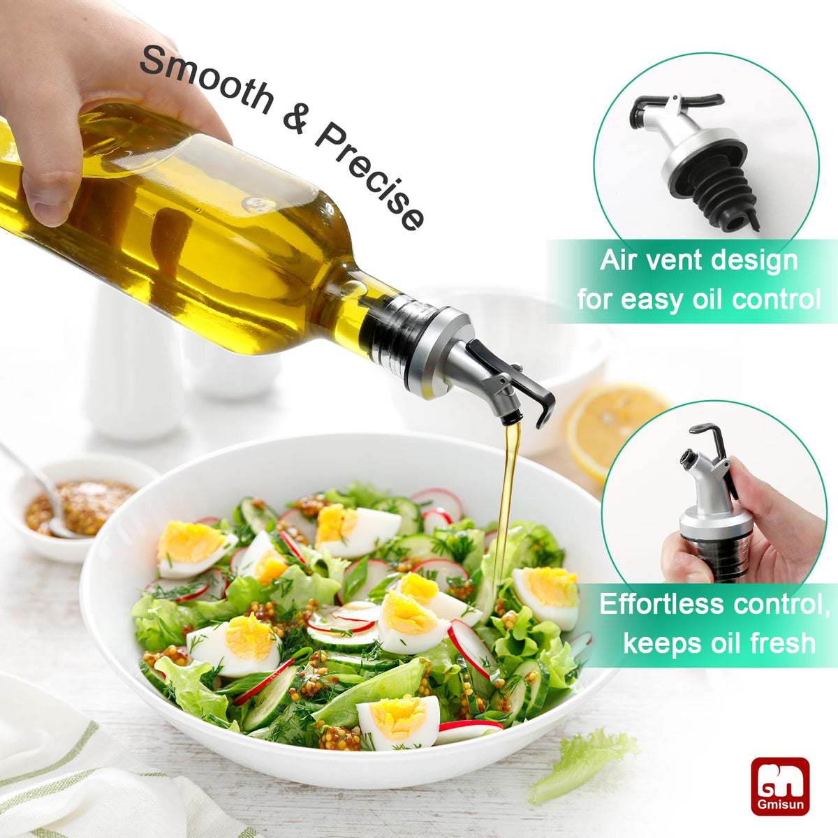 GMISUN olive oil dispenser 4-pack with preprinted labels for easy sauce identification.