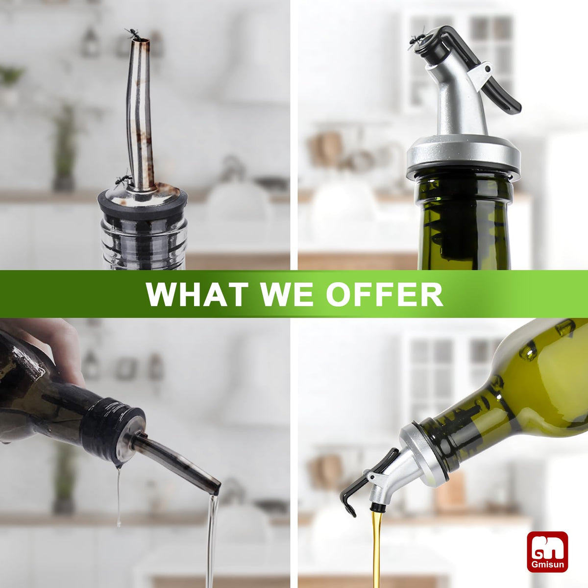 GMISUN rectangular design oil bottle saves counter space and keeps tidy.