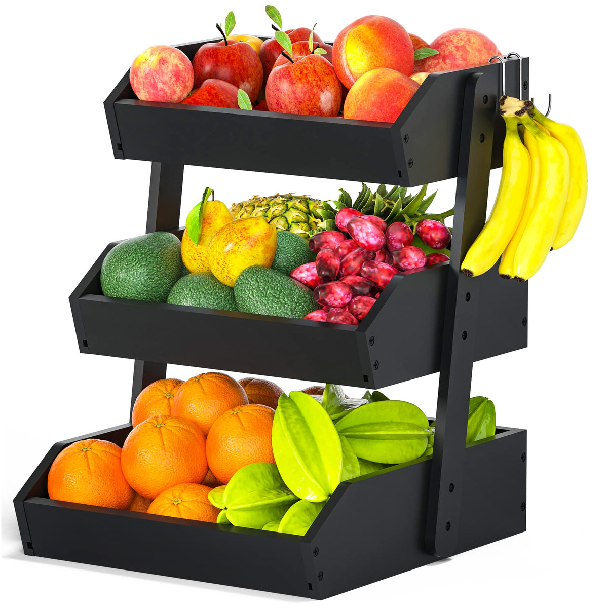 GMTSL bamboo fruit basket three-tier on counter with ample storage