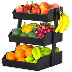 GMTSL bamboo fruit basket three-tier on counter with ample storage