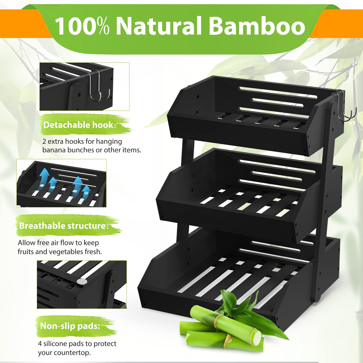 GMTSL banana hangers two on bamboo stand for organized fruit