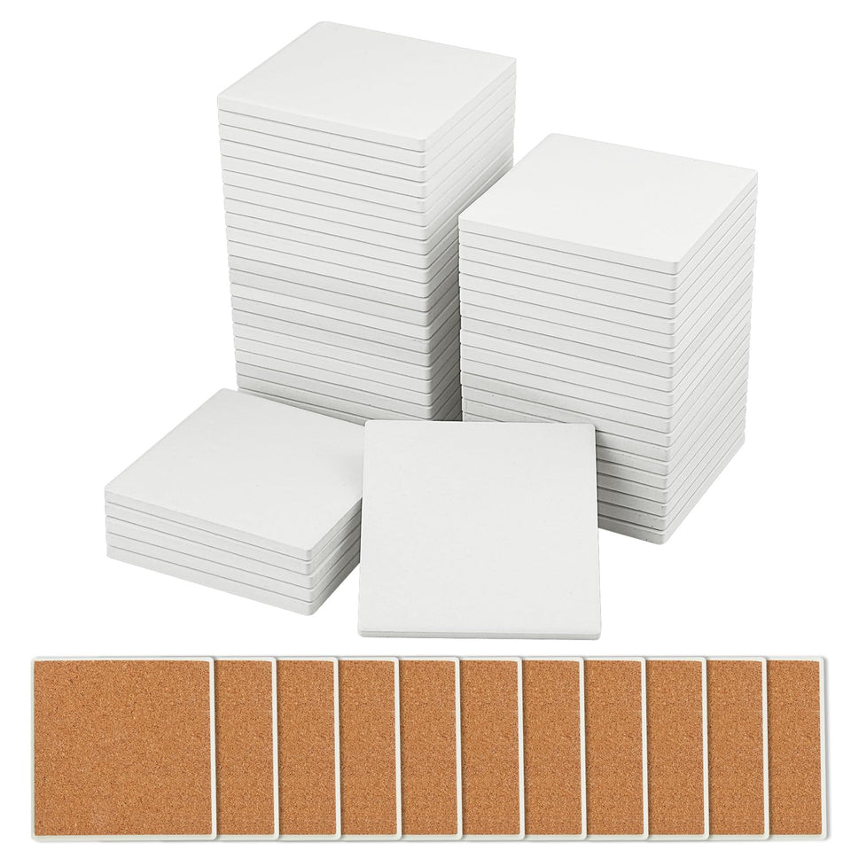 GNIEMCKIN blank ceramic coaster tiles ready for painting and crafting on an absorbent surface