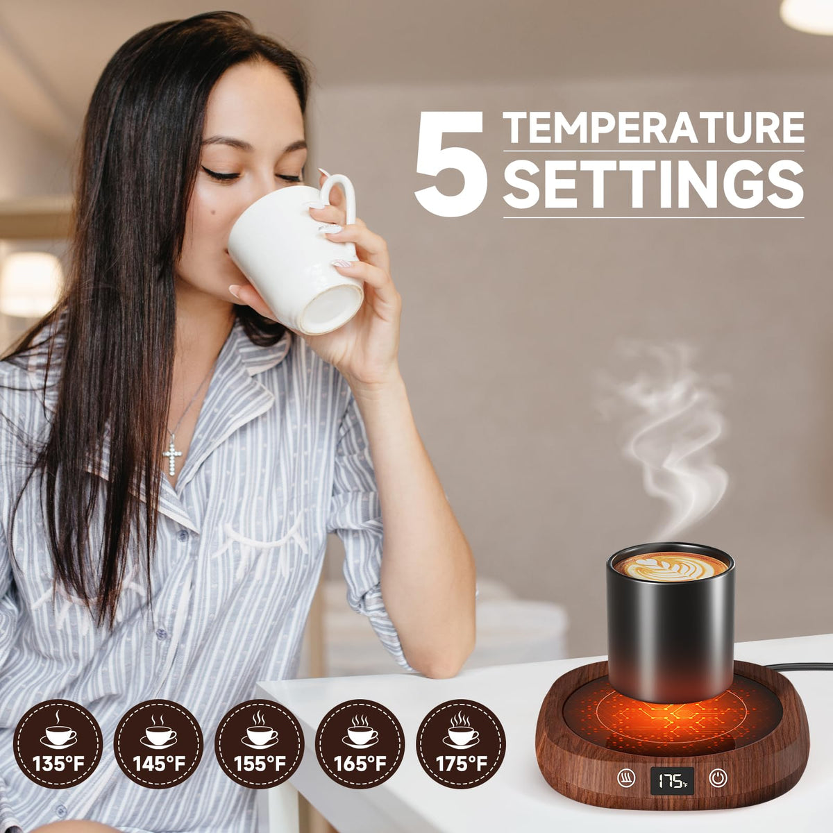 GNIYUIX mug warmer auto shut-off for safety and convenience.