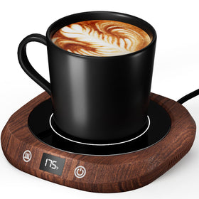 GNIYUIX mug warmer with large heated panel keeps drinks warm.