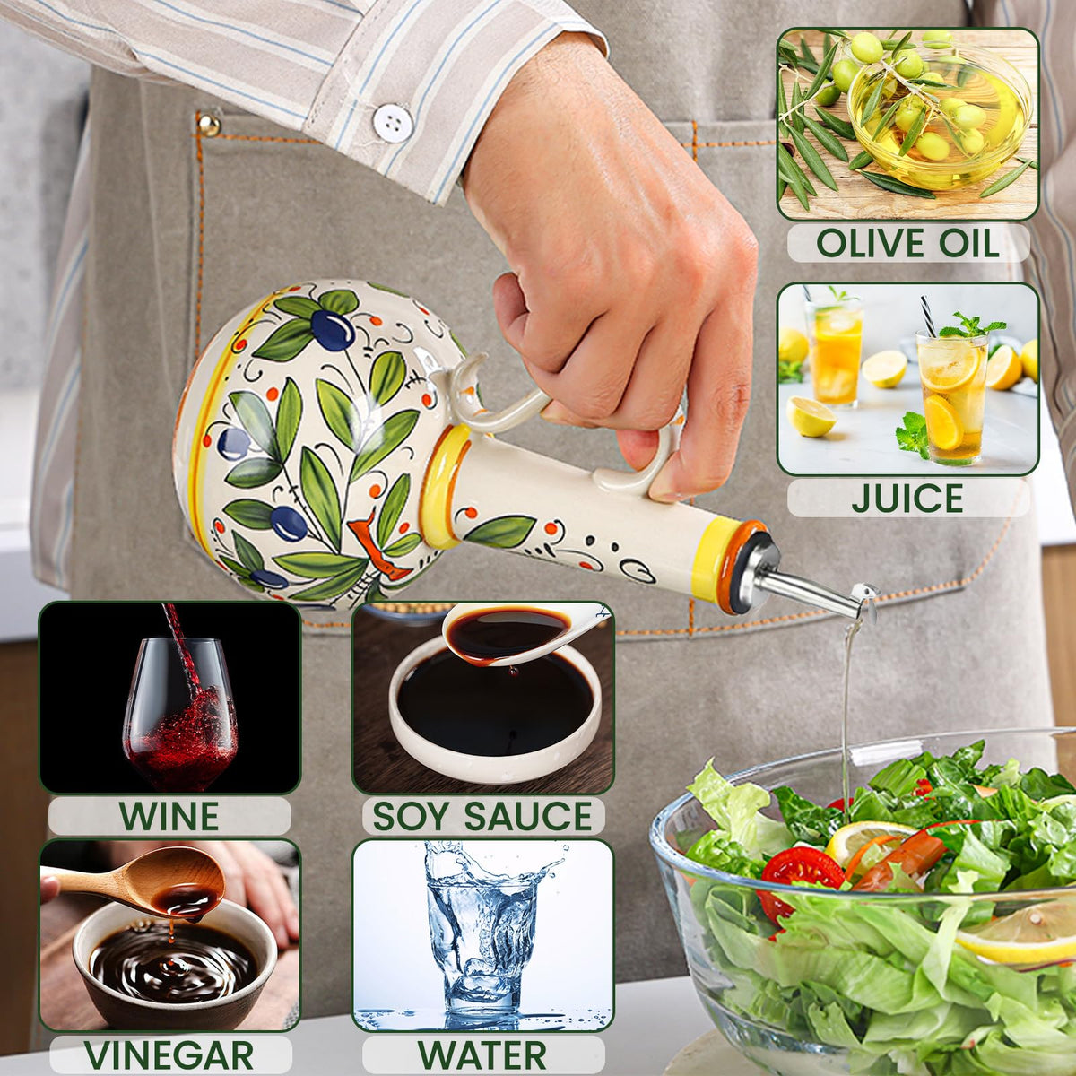 Gnlnkn ceramic oil bottle with ergonomic handle for steady pouring.