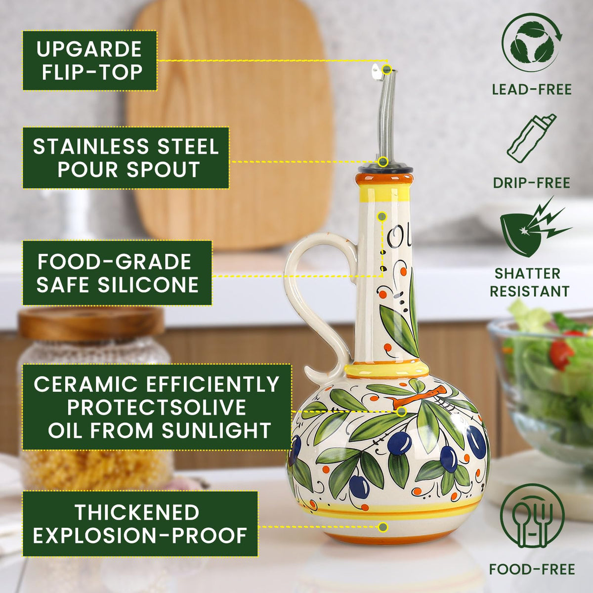 Gnlnkn self-closing spout closure ensures drip-free pouring.