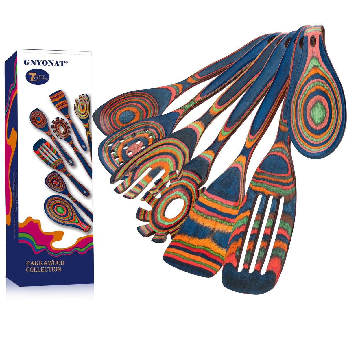 Gnyonat Pakkawood blue utensils set header showcases durable, stylish tools for everyday cooking.