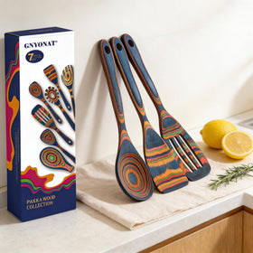 Gnyonat Pakkawood blue wood grain handles offer comfortable grip and balanced feel.