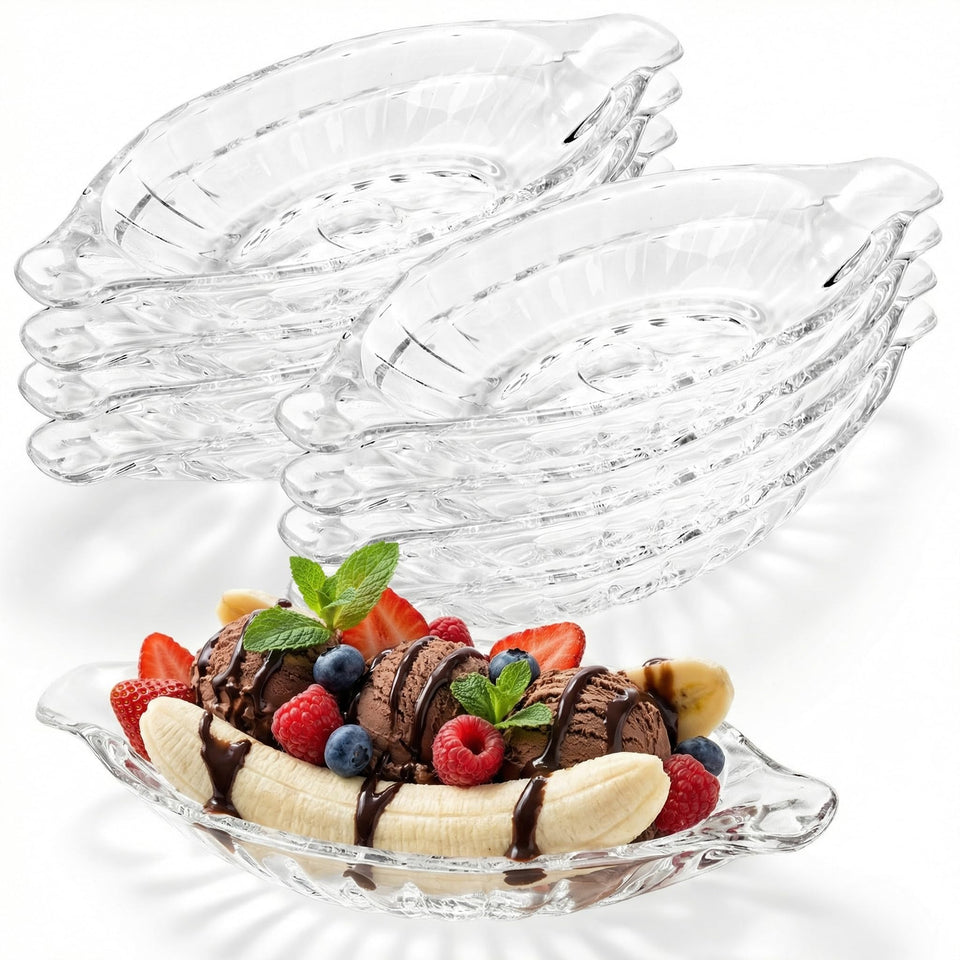 Goaste 8-pack banana split bowls, durable clear design for versatile dessert servings.