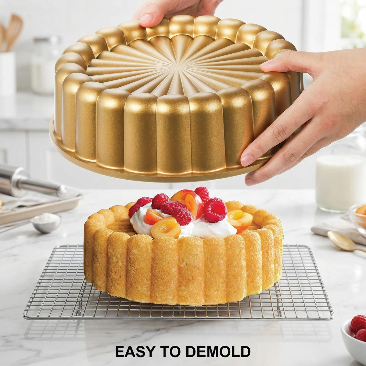 Removable mold makes cleanup simple after baking.
