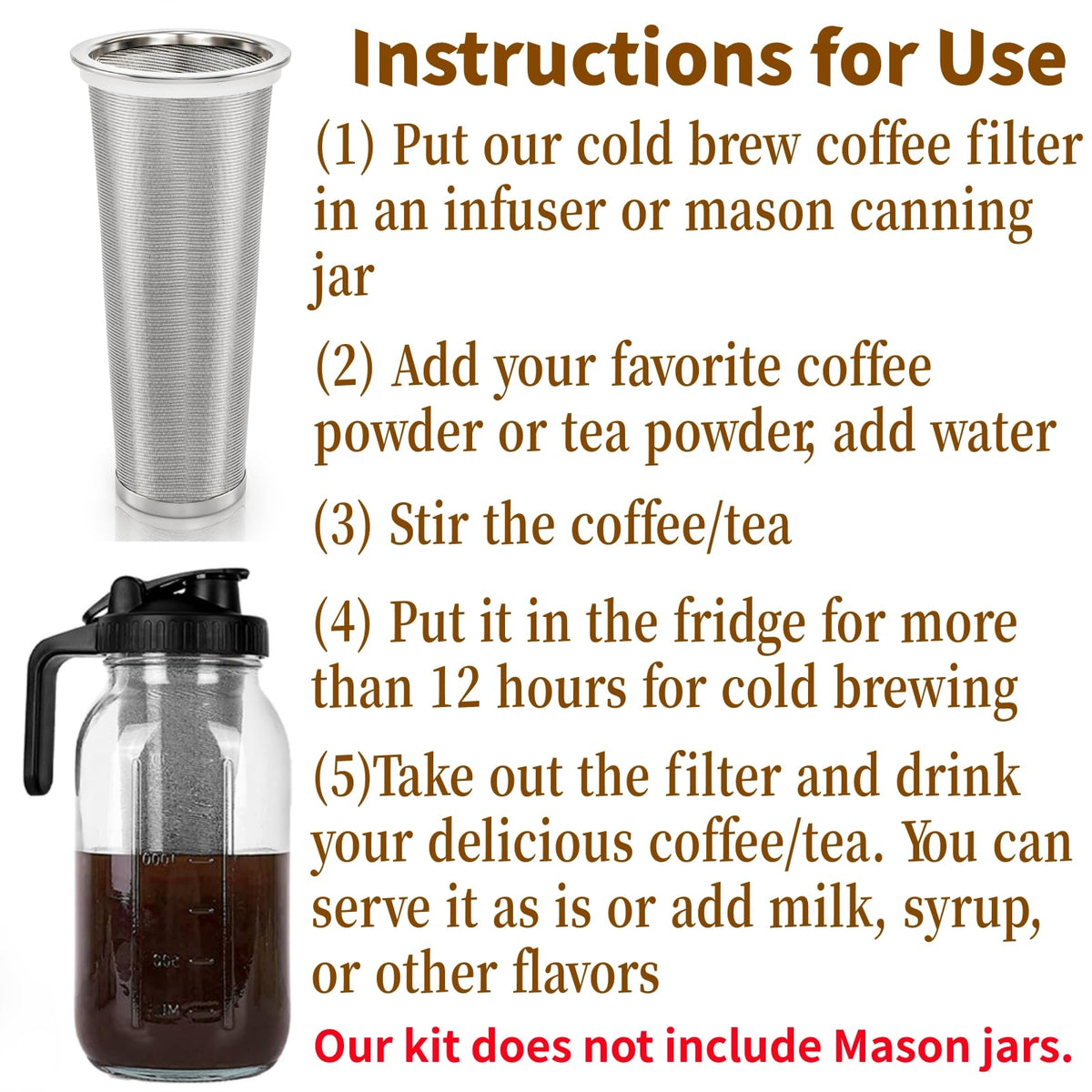 Goaste mason jar-compatible filter ideal for coffee, tea, lemonade and Sun Tea.