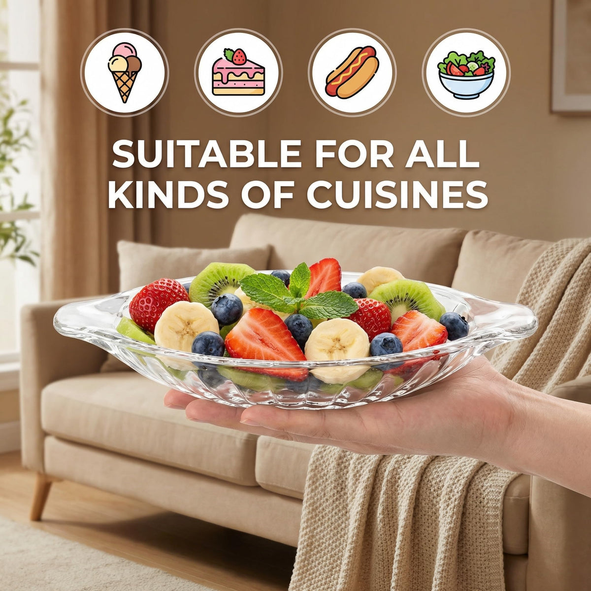 Goaste stackable transparent serving plates save space in the kitchen.