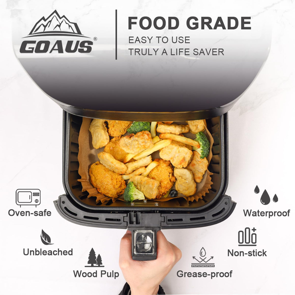 GOAUS 7.9 inch square bottom liner simplifies fit in 5-8 qt fryers